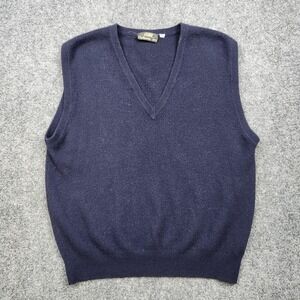 Vintage Gobi Sweater Vest Mens Large Blue 100% Cashmere V Neck Knit Pullover